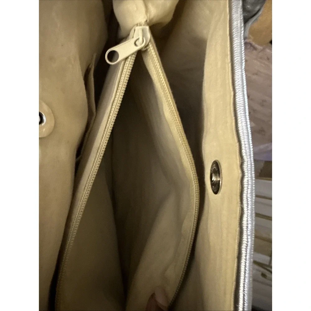 Hand Woven Straw Tote Handbag Beach Purse Silver  Trim Large Tote
